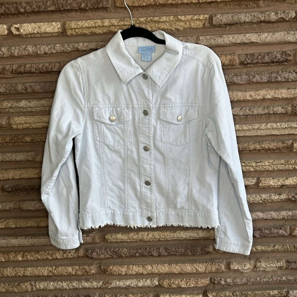 So Blue Sigrid Olsen Light Blue Pinwale Corduroy Trucker Jacket Size Small - Picture 9 of 10